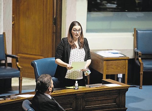 JESSICA LEE / WINNIPEG FREE PRESS



Thompson MLA Danielle Adams speaks during a sitting at the Legislative Building on November 24, 2021



Reporter: Carol