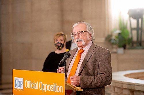 MIKE SUDOMA / WINNIPEG FREE PRESS 

NDP Labour Relations Critic, Tom Lindsey, speaks to media Friday about the delay of Bill 16 during a press conference held at the Manitoba Legislative Building Friday morning

March 19, 2021