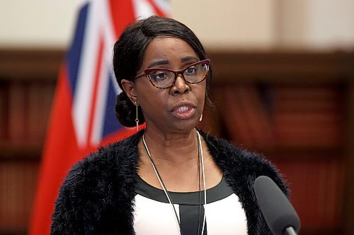 MIKE DEAL / WINNIPEG FREE PRESS
Health Minister Audrey Gordon (pictured), Dr. Peter MacDonald, chair, Diagnostic and Surgical Recovery Task Force Steering Committee, Dr. Ed Buchel, provincial specialty lead, surgery, and Dr. Mary-Jane Seager, provincial specialty lead, women’s health, along with virtual participants, Matthew Lister, project team director, Diagnostic and Surgical Recovery Task Force, and Ian Shaw, lead, provincial health system transformation during an update from the Diagnostic and Surgical Recovery Task Force held at the Manitoba Legislative building Wednesday afternoon.
220119 - Wednesday, January 19, 2022.
