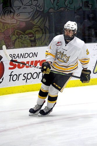 Brandon Wheat Kings defenceman Owen Wallace warms up for a game against the Yellowhead Chiefs at the J&amp;G Homes Arena on Jan. 19, 2022. (Lucas Punkari/The Brandon Sun)