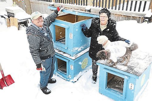 RUTH BONNEVILLE / WINNIPEG FREE PRESS



PHILANTHROPY - dog houses



Photo of Jo-Ann and Lloyd Camire with dog houses and their own small dogs, in their backyard. 



Story: For the Philanthropy Page. 



Couple created Shadow&#x2019;s Mission 10 years ago. They build doghouses to help provide shelter for strays and dogs-at-large in northern communities. They have built 325 dog houses and in doing so have saved many dogs from our harsh and bitter winters.



Locations: 118 Burland Avenue. South St. Vital at St. Mary&#x2019;s Road and the perimeter. (First street in off the perimeter, turn at the Golden Links Home.



Reporter: Janine LeGal



Jan 26th,  2022
