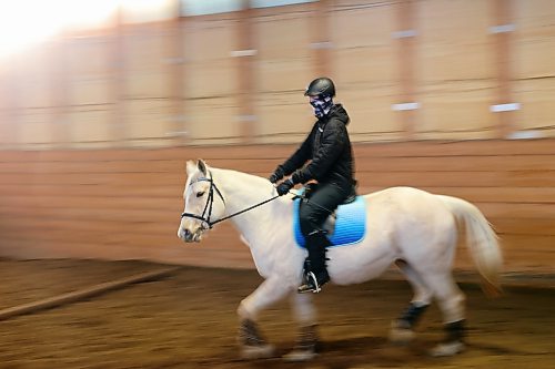 A rider trains with Goldie, a Hanoverian Cross, at Phoenix Ranch Boarding Stables and Equestrian Centre Thursday for this weekends Behlen Industries LP Icicle Schooling Show, presented by Westman Dressage. (Tim Smith/The Brandon Sun)