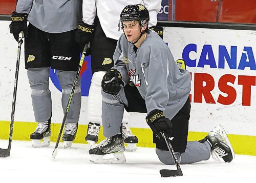 Belarusian forward Zakhar Polshakov, who shaved his beard recently, waits for his turn at Brandon Wheat Kings practice at Westoba Place on Thursday afternoon. (Perry Bergson/The Brandon Sun)
Jan. 27, 2022