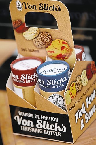 JOHN WOODS / WINNIPEG FREE PRESS

Business partners Landon Kroeker and Rob Sengotta have started Von Slick&#x2019;s Finishing Butter which they are selling at the St Norbert Market in Winnipeg Wednesday, July 14, 2021. 



Reporter: ?