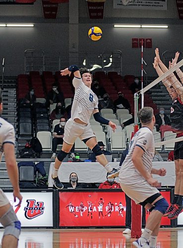 Jens Watt had a team-high 19 kills in the Brandon University Bobcats five-set win over Winnipeg on Thursday at the Duckworth Centre. (Thomas Friesen/The Brandon Sun)