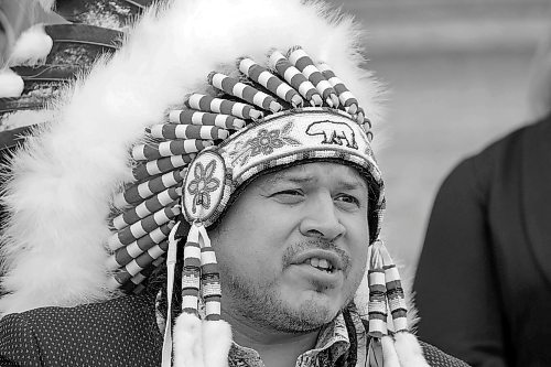 MIKE DEAL / WINNIPEG FREE PRESS

Jerry Daniels, Grand Chief of the Southern Chiefs' Organization along with other chiefs from the Treaty 5 First Nations gather on the front steps of the Manitoba Legislative building Monday morning to announce an action plan to combat hate crime and racism. 

210719 - Monday, July 19, 2021.