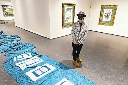 Artist Mary Anne Barkhouse’s attends the opening of her exhibit opimihaw at the Art Gallery of Southwest Manitoba Thursday. (Chelsea Kemp/The Brandon Sun)