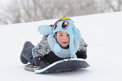 31012022
Three-year-old John Murphy sleds down Hanbury Hill in Brandon on a mild Monday afternoon.  (Tim Smith/The Brandon Sun)
