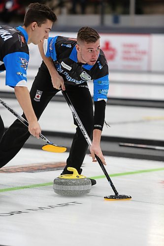 Brandon's Brayden Payette sweeps a stone during the 2020 Viterra Championship at the Eric Coy Arena in Winnipeg. (Brandon Sun files)