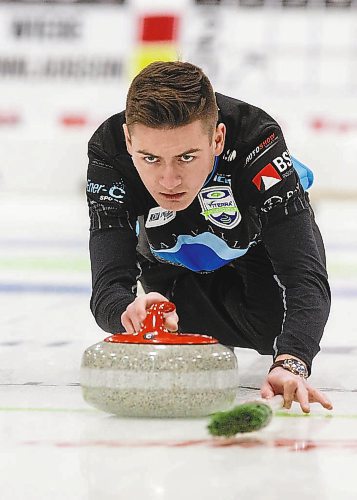 MIKE DEAL / WINNIPEG FREE PRESS

Skip Ryan Wiebe during his teams match against Team Gunnlaugson at Eric Coy Arena Friday morning on day three of the 2020 Viterra Curling Championship.

200207 - Friday, February 07, 2020.