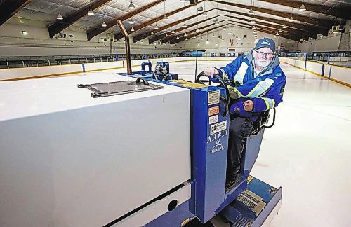 Larry Santucci is arena foreman for the City of Winnipeg, scraping and flooding ice around the city. (Mike Deal/Winnipeg Free Press)