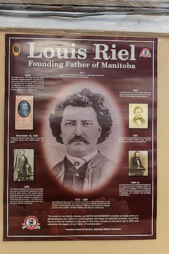 A poster outlines the history of Louis Riel at the Manitoba Metis Federation Inc-South West Region. (Chelsea Kemp/The Brandon Sun)