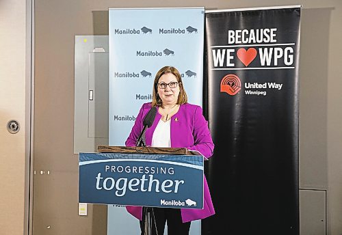 JESSICA LEE / WINNIPEG FREE PRESS



Mental Health and Community Wellness Minister Sarah Guillemard speaks at a press conference at River Point Centre on February 17, 2022.



Reporter: Erik