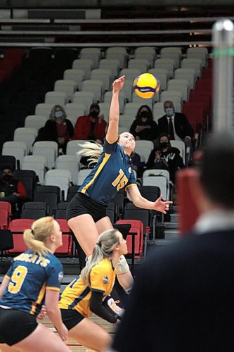 Brandon Unviersity Bobcats Nicole Ashauer attacks against the Winnipeg Wesmen in Canada West women's volleyball action at the Duckworth Centre on Saturday. (Thomas Friesen/The Brandon Sun)