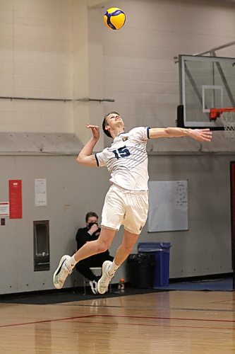 Brandon University Bobcats Philipp Lauter serves during Canada West men's volleyball action against the Winnipeg Wesmen at the Duckworth Centre on Saturday. (Thomas Friesen/The Brandon Sun)