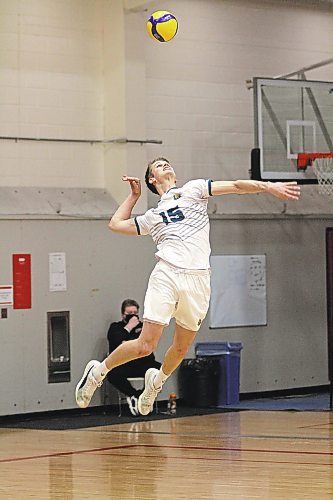 Brandon University Bobcats Philipp Lauter serves during Canada West men's volleyball action against the Winnipeg Wesmen at the Duckworth Centre on Saturday. (Thomas Friesen/The Brandon Sun)