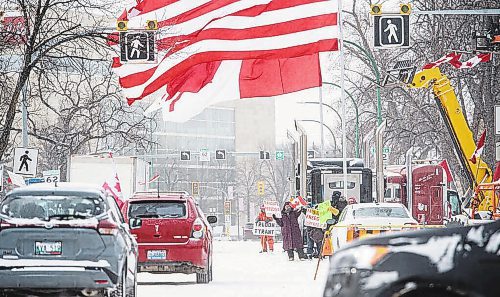 The anti-COVID-19 mandate protesters have been camped in the area of Broadway and Memorial Boulevard in downtown Winnipeg since Feb. 4. (Winnipeg Free Press files)