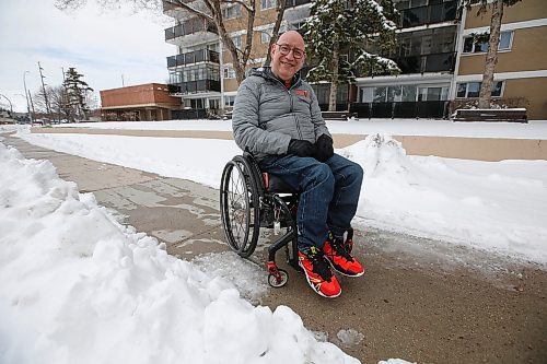 JOHN WOODS / WINNIPEG FREE PRESS

Peter Tonge is photographed outside his home in Winnipeg Wednesday, April 14, 2021. Tonge and other people who use wheelchairs find their freedom can be reduced because of the weather events like the recent snowfall. 



Reporter: Sellar