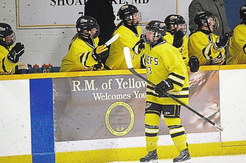 Yellowhead Chiefs forward Darbi Poole scored three goals during her team's opening round sweep of the Eastman Selects. (Lucas Punkari/The Brandon Sun)