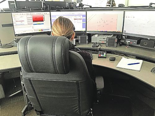 Brandon Sun A dispatcher works at the provincial E-911 centre in Brandon. (Submitted)