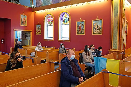 Approximately 15 Brandonites, mostly Ukrainians with family and friends still in Ukraine, took part in a special prayer service on Thursday evening at St. Mary's Ukrainian Catholic Church on Assiniboine Avenue, held in response to Russia invading Ukraine. (Tim Smith/The Brandon Sun)
