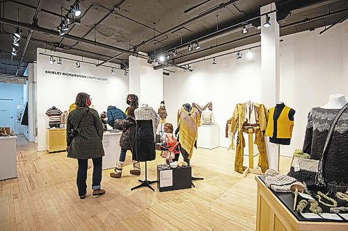 Mike Sudoma / Winnipeg Free Press

Visitors to the C2 Centre for Craft check out hand made and naturally dyed clothing items made by Manitoban artists for the One Year Outfit Challenge, put on by Pembina Fibreshed and the C2 Centre for Craft

February 18, 2022