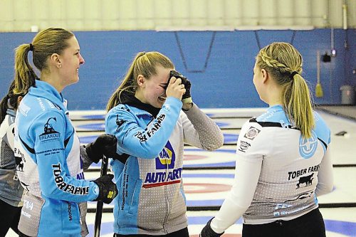 Skip Tansy Tober reacts after winning the 2022 Manitoba junior women's provincial curling title on Sunday afternoon at the Brandon Curling Club. (Lucas Punkari/The Brandon Sun)