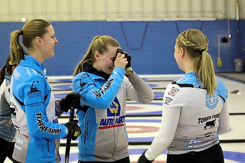 Skip Tansy Tober reacts after winning the 2022 Manitoba junior women's provincial curling title on Sunday afternoon at the Brandon Curling Club. (Lucas Punkari/The Brandon Sun)