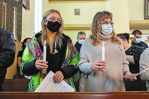 Diana (left) and Svitlana Lupanchuk attend a prayer service in support of Ukraine at the Holy Ghost Ukrainian Orthodox Church on Sunday. In response to the Russian invasion of the country the Ukrainian Orthodox Church of Canada has blessed all churches to be active centres of prayer and &#x201c;havens for the storm-tossed&#x201d; to provide solace to communities. (Photos by Chelsea Kemp/The Brandon Sun)
