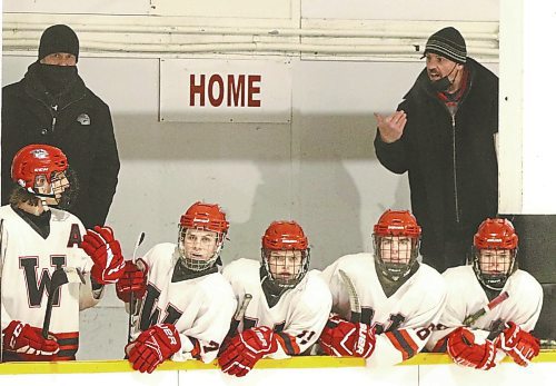 GCB Wildcats head coach Corey Forbes watches from the bench during his team&#x2019;s 4-3 shootout victory over the McCreary Mountaineers on Saturday at Glenboro Arena. (Perry Bergson/The Brandon Sun)
Feb. 26, 2022