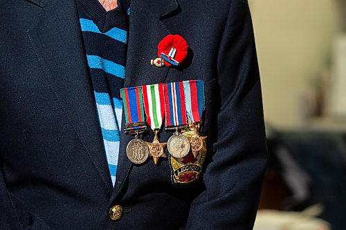 Mike Sudoma / Winnipeg Free Press

Orville Marshall&#x2019;s war medals pinned to his Royal Canadian Legion jacket

November 6, 2020