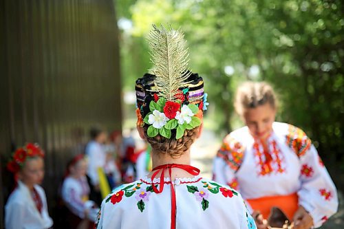 Ukrainian dance competitors wait for adjudication after competing during Canada's National Ukrainian Festival at the CNUF Selo Ukraina festival site south of Dauphin in 2018. Performers, dancers and spectators come from across the country for the yearly event. (Tim Smith/The Brandon Sun)