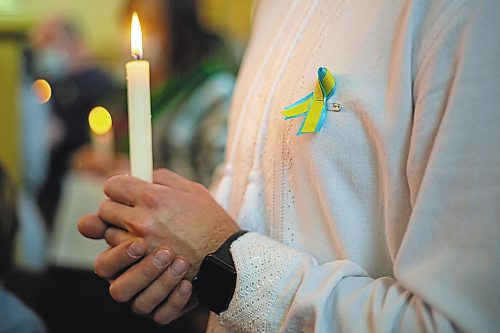 Parishioners gather at the Holy Ghost Ukrainian Orthodox Church for a prayer service in support of Ukraine Sunday. In response to the Russian invasion of the country the Ukrainian Orthodox Church of Canada has blessed all churches to be active centres of prayer and &#x4a8;avens for the storm-tossed&#x4e0;to provide solace to communities. (Chelsea Kemp/The Brandon Sun)