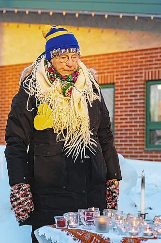 Jann Sirski attends the Stand with Ukraine Rally in front of Dauphin City Hall Wednesday.(Chelsea Kemp/The Brandon Sun)