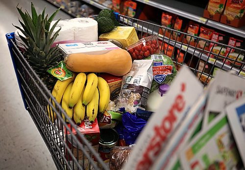 Biz Story on multiple options for people to buy groceries.  Pictures of grocery cart in aisle with store flyers.  Photos taken at Walmart.   February 03, 2016 Ruth Bonneville / Winnipeg Free Press