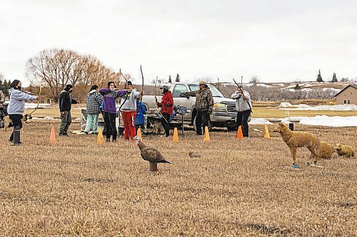 Archers compete in the Dakota Amazing Race at the Wipazoka Wakpa Winter Culture Camp Saturday in Sioux Valley Dakota Nation. (Chelsea Kemp/The Brandon Sun)