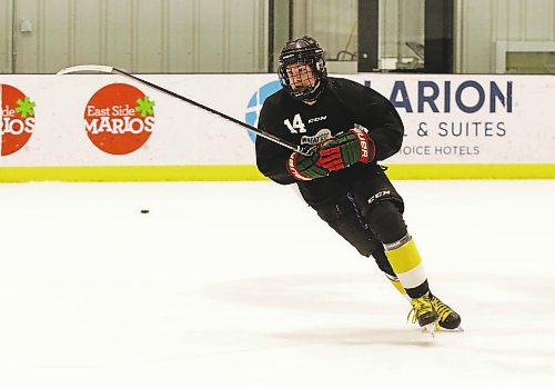 Quinn Parker of Winnipeg picks up speed during a drill at Brandon Wheat Kings prospect camp last month. (Perry Bergson/The Brandon Sun)