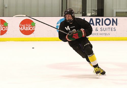 Quinn Parker of Winnipeg picks up speed during a drill at Brandon Wheat Kings prospects camp last month. (Perry Bergson/The Brandon Sun)