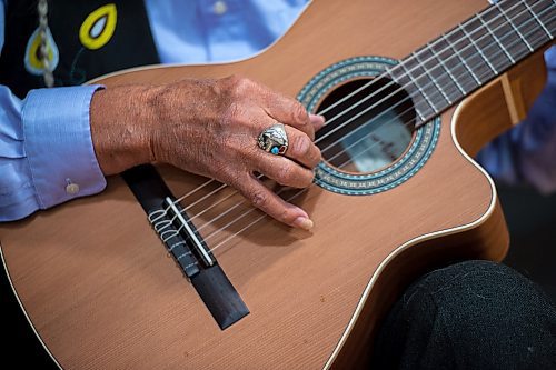 ETHAN CAIRNS / WINNIPEG FREE PRESS

Elder Winston plays guitar to rehearse a musical at A. E. Wright School in Winnipeg, Manitoba on Monday June 6, 2022. The school is putting on what's believed to be the first Cree School Musical.