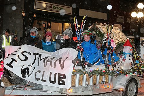 Members of the Westman Ski Club endure the cold Saturday evening during this year's Brandon Santa Parade. (Kyle Darbyson/The Brandon Sun)