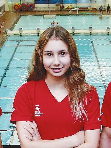 JOHN WOODS / WINNIPEG FREE PRESS
Winnipeg divers, from left, Alex Tiaglei, Anna Wylie and Adam Cohen who have been selected to team Canada and will be competing in the 2022 Junior International High Diving Champioships in Montreal are photographed at Pan Am Pool Monday, November 14, 2022. 

Re: josh