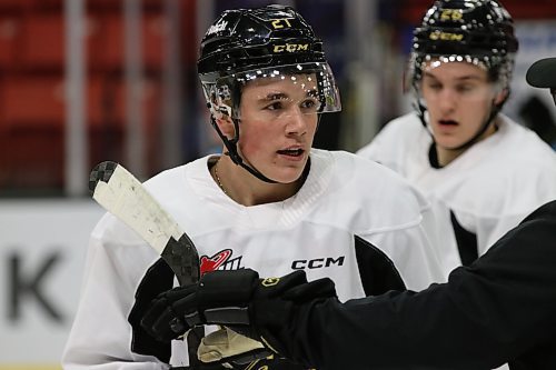 Tony Wilson has enjoyed every minute of his short tenure with the Brandon Wheat Kings after he was acquired from the Victoria Royals in November. He&#x2019;s shown listening to instructions from head coach and general manager Marty Murray during a recent practice at Westoba Place. (Perry Bergson/The Brandon Sun)