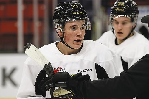 Tony Wilson has enjoyed every minute of his short tenure with the Brandon Wheat Kings after he was acquired from the Victoria Royals in November. He&#x2019;s shown listening to instructions from head coach and general manager Marty Murray during a recent practice at Westoba Place. (Perry Bergson/The Brandon Sun)