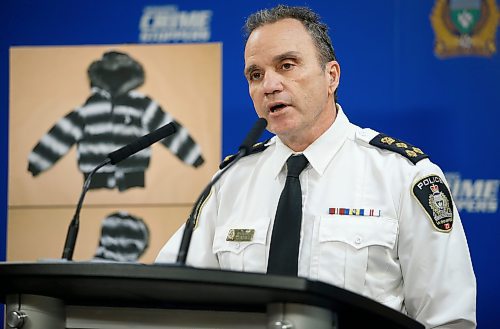 Chief Danny Smyth speaks about the landfill searches in a serial killer case during a press conference at the Winnipeg Police headquarters on Tuesday. (Winnipeg Free Press)