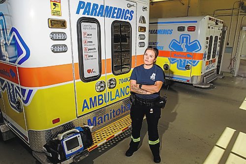 JESSE BOILY  / WINNIPEG FREE PRESS

Rebecca Clifton, a spokeswoman for the Paramedic Association of Manitoba and  a full-time rural intermediate professional paramedic, cleans up her ambulance at the Selkirk Regional Health Centre on Wednesday. ed River College has suspended its Advanced Care Paramedicine program despite its high demand. Wednesday, July 8, 2020.

Reporter: