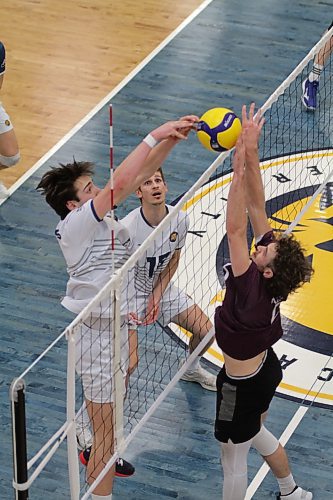 Setter JJ Love has 28 kills and 26 blocks through 12 matches. At six-foot-seven, he adds a physical edge to BU's game at the net. (Thomas Friesen/The Brandon Sun)