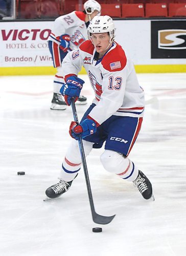 Spokane Chiefs forward Grady Lane, shown during warmup prior to Saturday&#x2019;s game against the Brandon Wheat Kings, returned to Westoba Place for the first time since he played with the under-15 AAA Southwest Cougars. (Perry Bergson/The Brandon Sun)