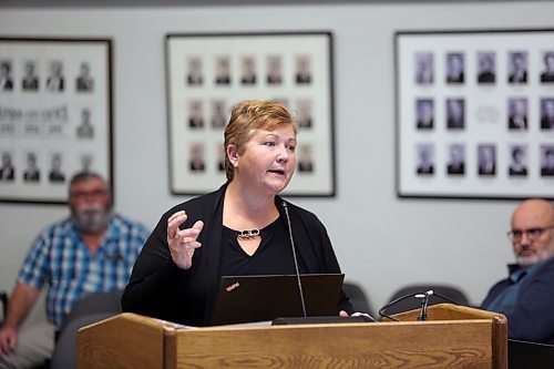 Brandon's director of economic development, Sandy Trudel, explains how economic factors influence growth decisions at a special council meeting on Monday. (Colin Slark/The Brandon Sun)