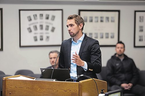 City of Brandon director of planning and buildings Ryan Nickel explains to city council how Brandon plans for growth at a special council meeting on Monday. (Colin Slark/The Brandon Sun)