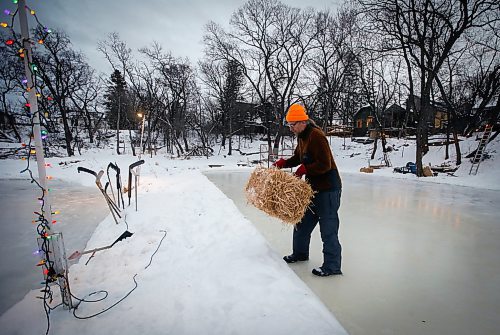 JOHN WOODS / WINNIPEG FREE PRESS
Eric Reder and his son North, 14, get their skating rinks on the Seine River ready for the winter season Monday, December 12, 2022. The pair is having a get together for North&#x2019;s hockey team later this week.

Re: rachel